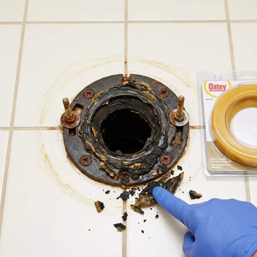 Failed wax ring showing water seepage at the base of a toilet in a Salina, UT home